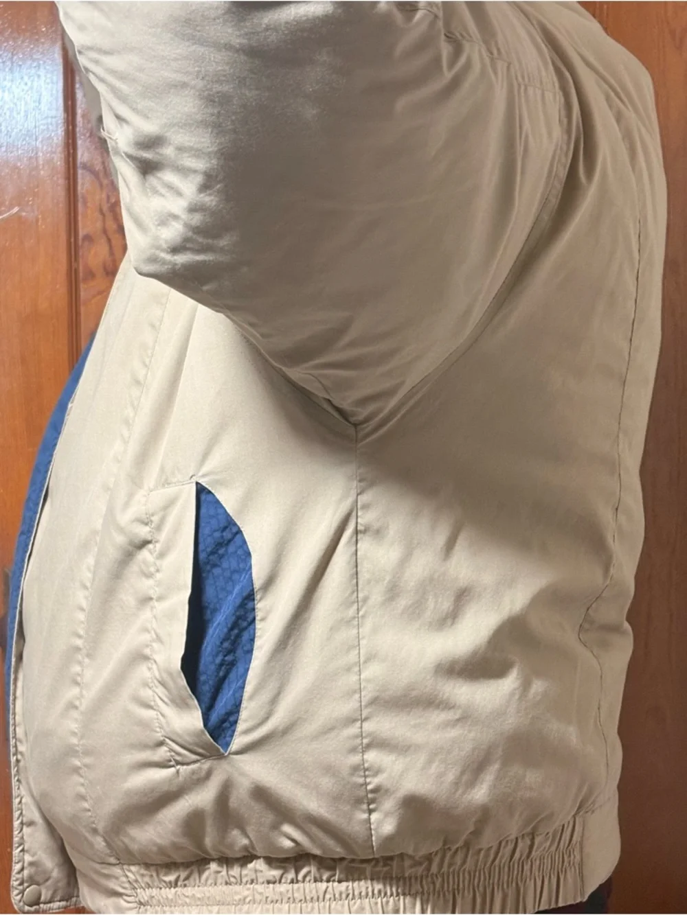 Men's Two-Tone Bomber Jacket in Beige‎ with Navy Trim